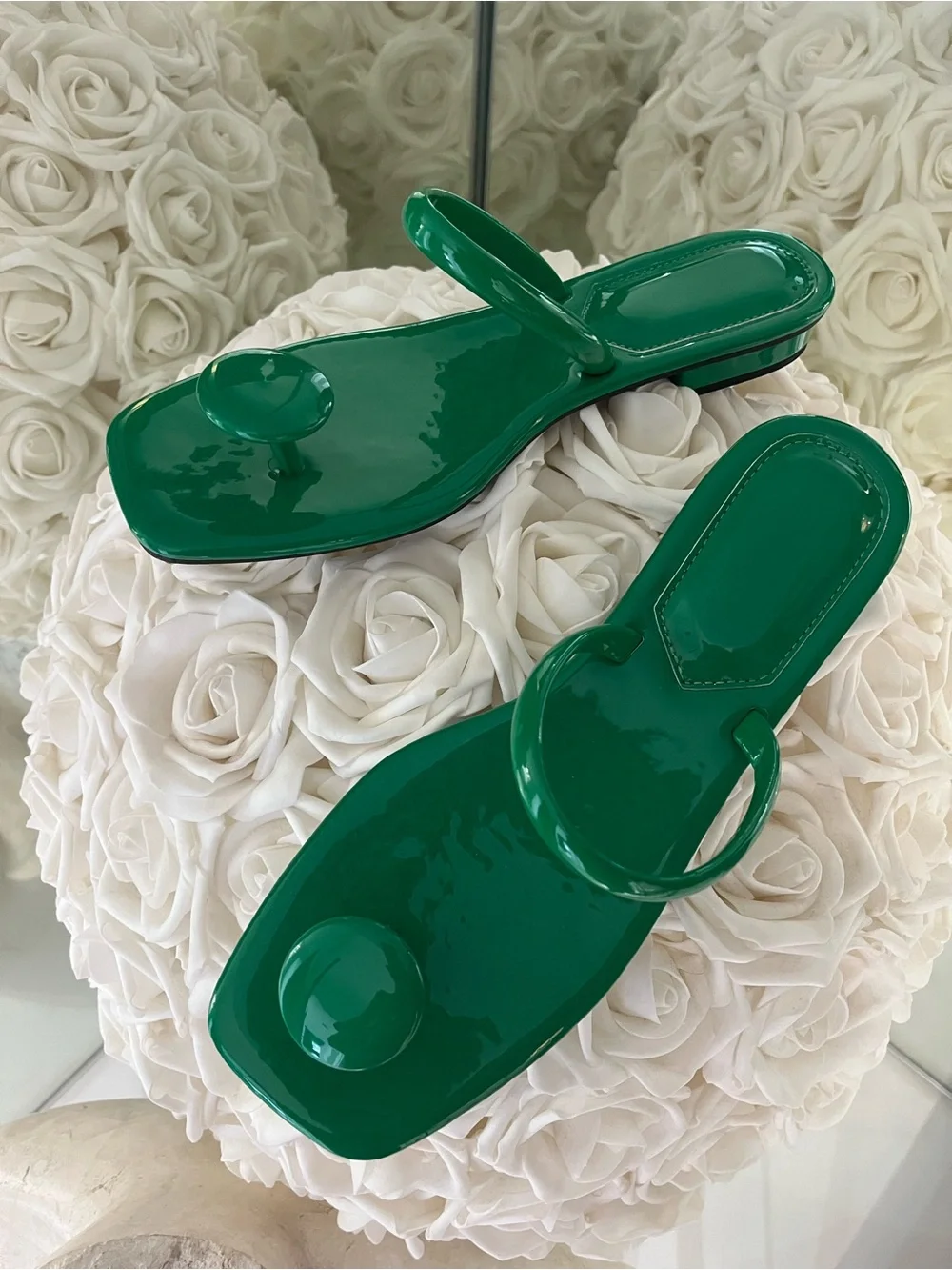 Green Patent sandals
